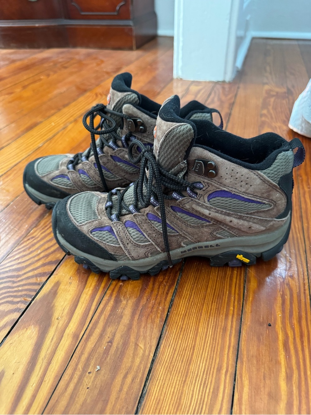 Merrell Brown Suede Hiking Shoes with Purple Details